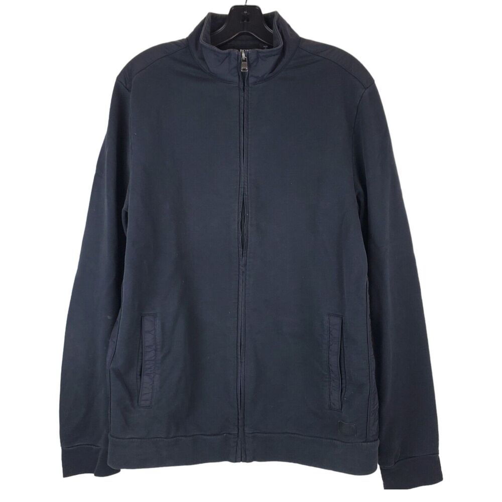 BOSS Hugo Boss Jacket Mens XL Black Regular Fit Fleece Full Zip Designer Casual